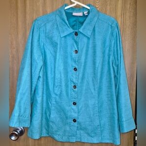 Chicos jacket Shirt teal Crocodile Textured Suede Feel 3/4 sleeves soft 2 XL